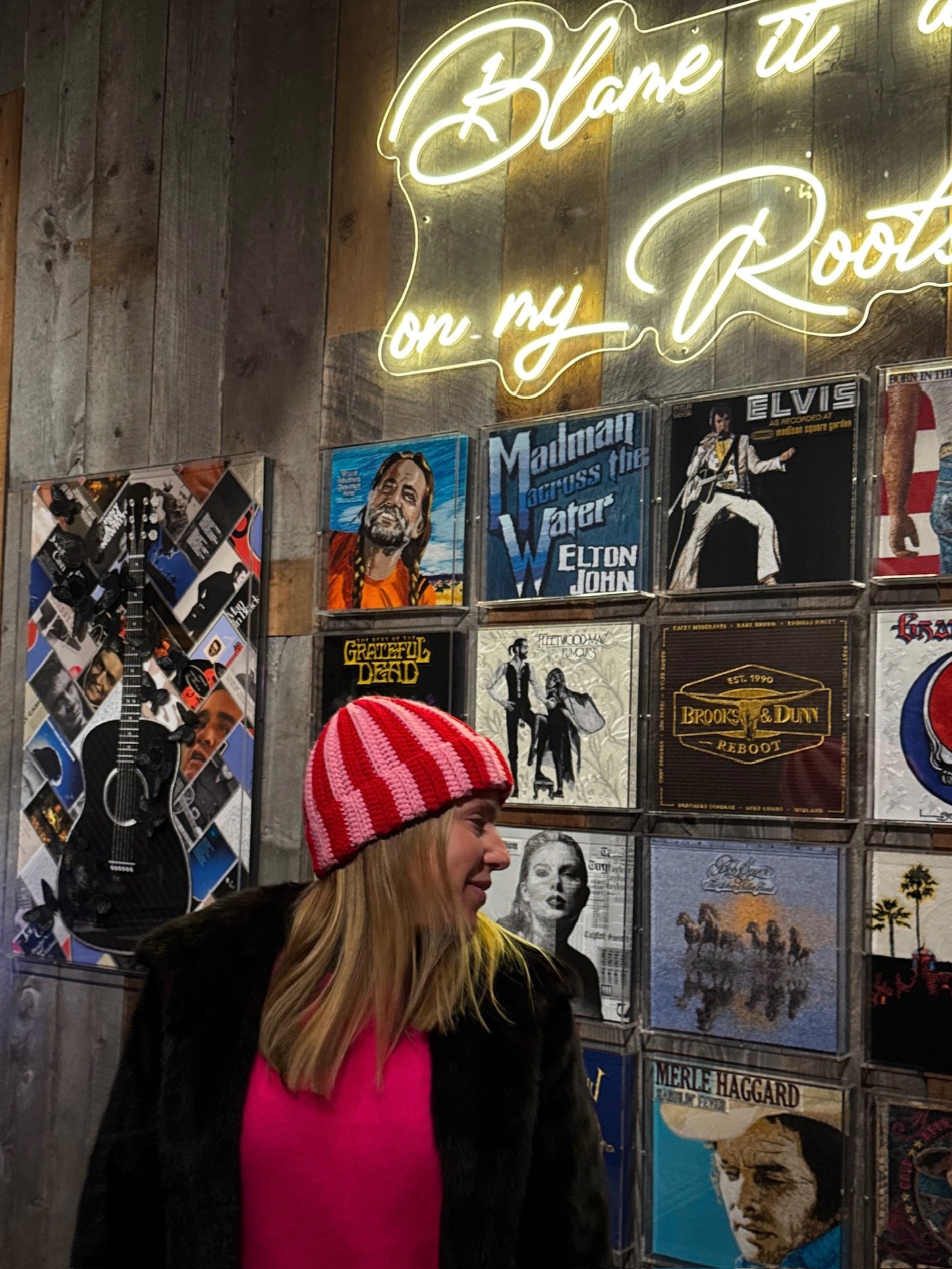 Pink & Red Striped Chunky Knit Beanie