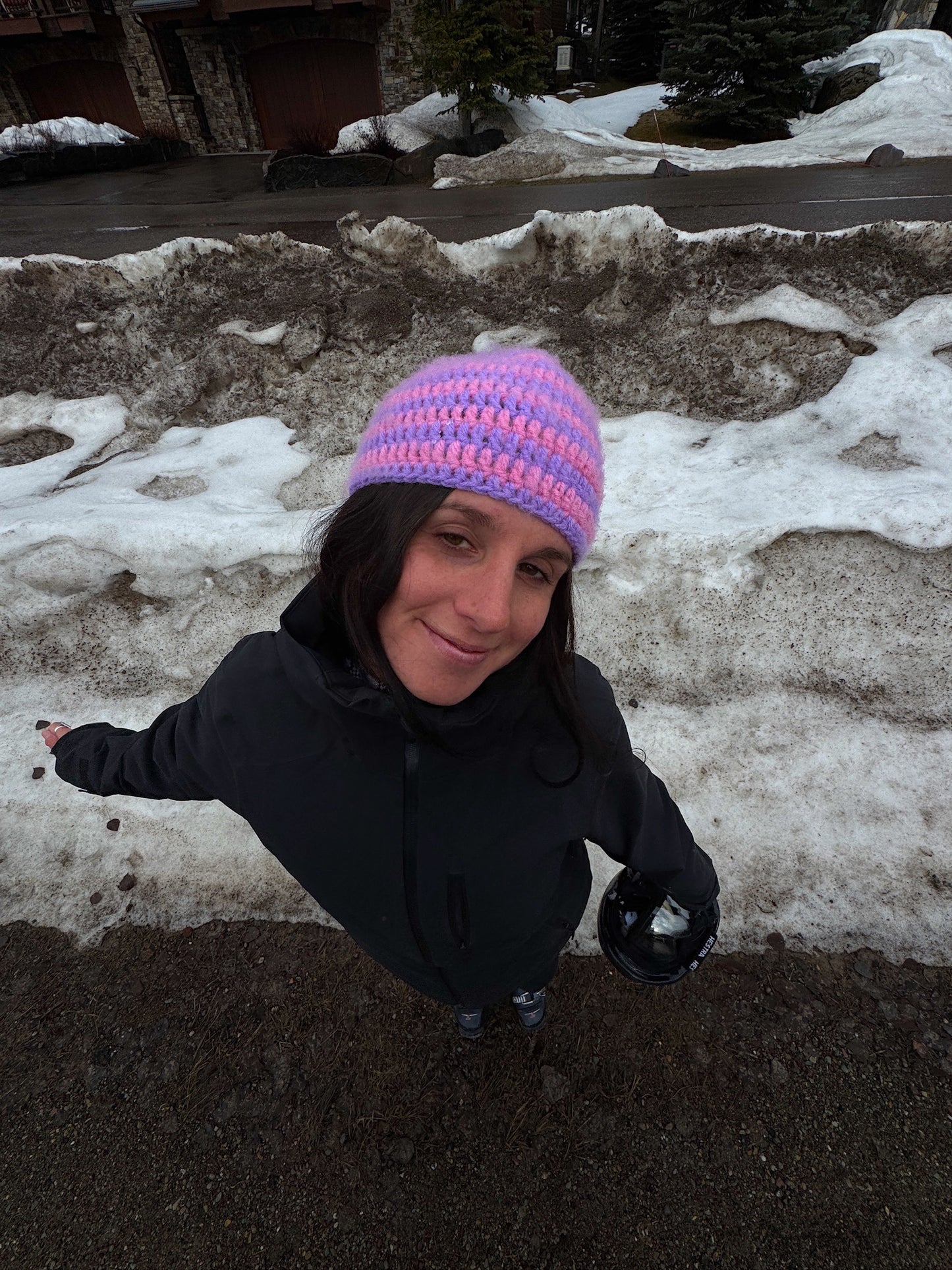 Pink & Purple Striped Skull Cap Beanie