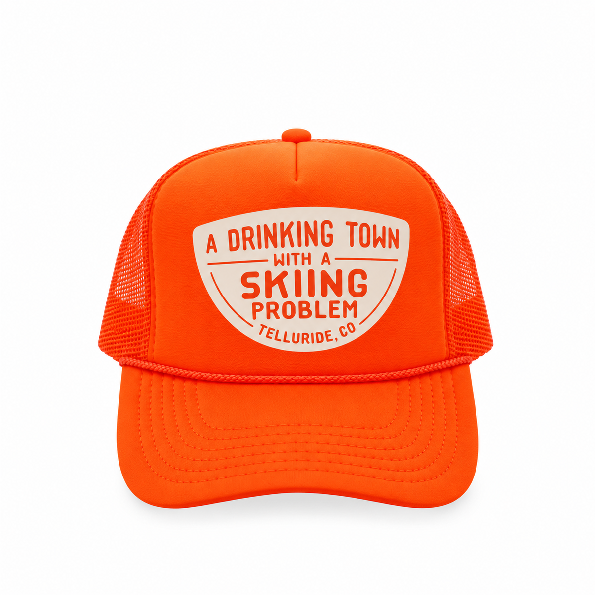 Drinking Town Telluride - Orange Foam Trucker Hat