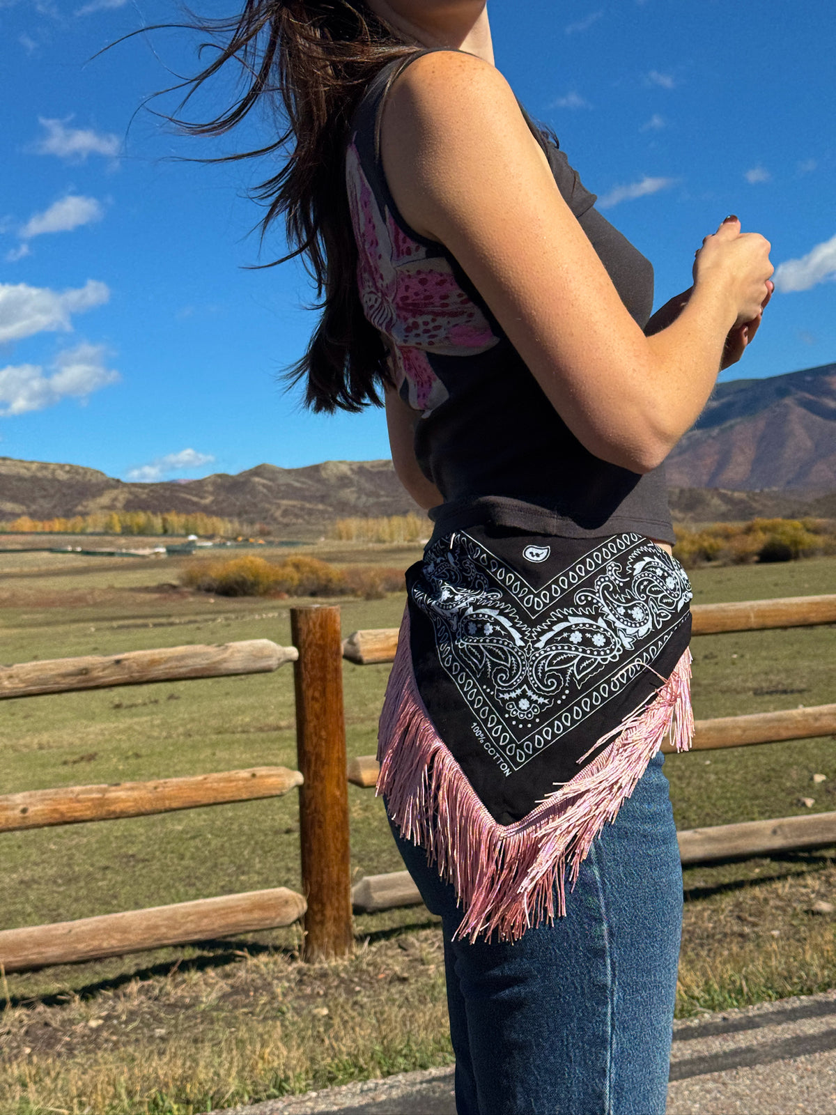The Indie Black/Pink Fringe Bandana