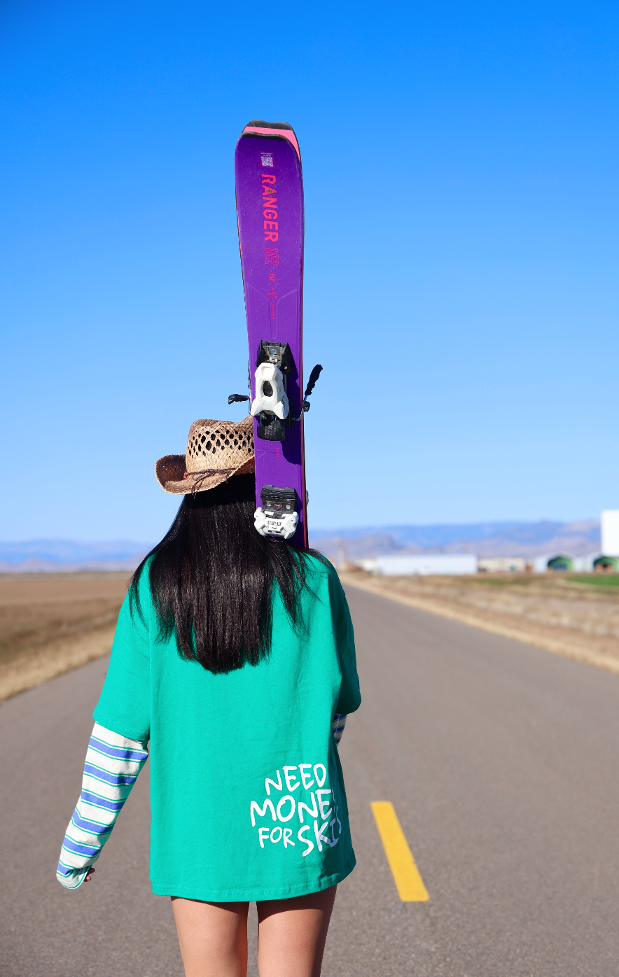 Need Ski Money - Stripped Green Twofer Long Sleeve