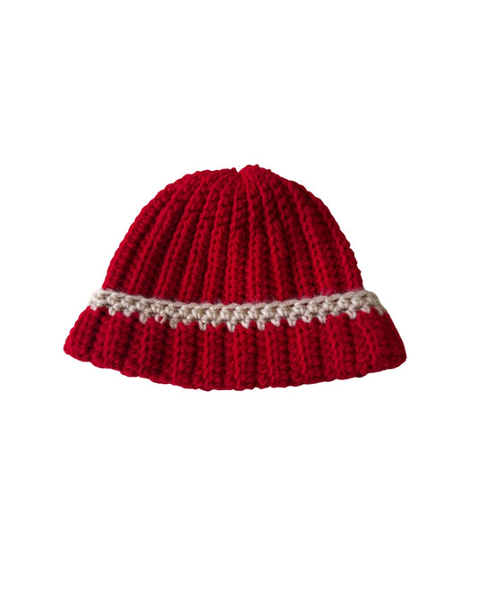 Red Colorblock Chunky Knit Beanie