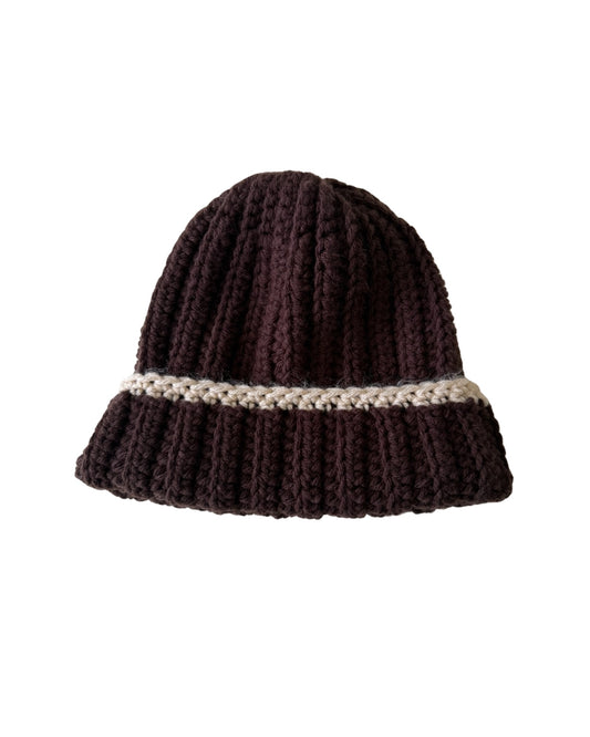 Brown Colorblock Chunky Knit Beanie