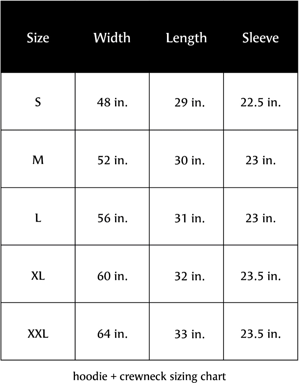 Sizing Chart