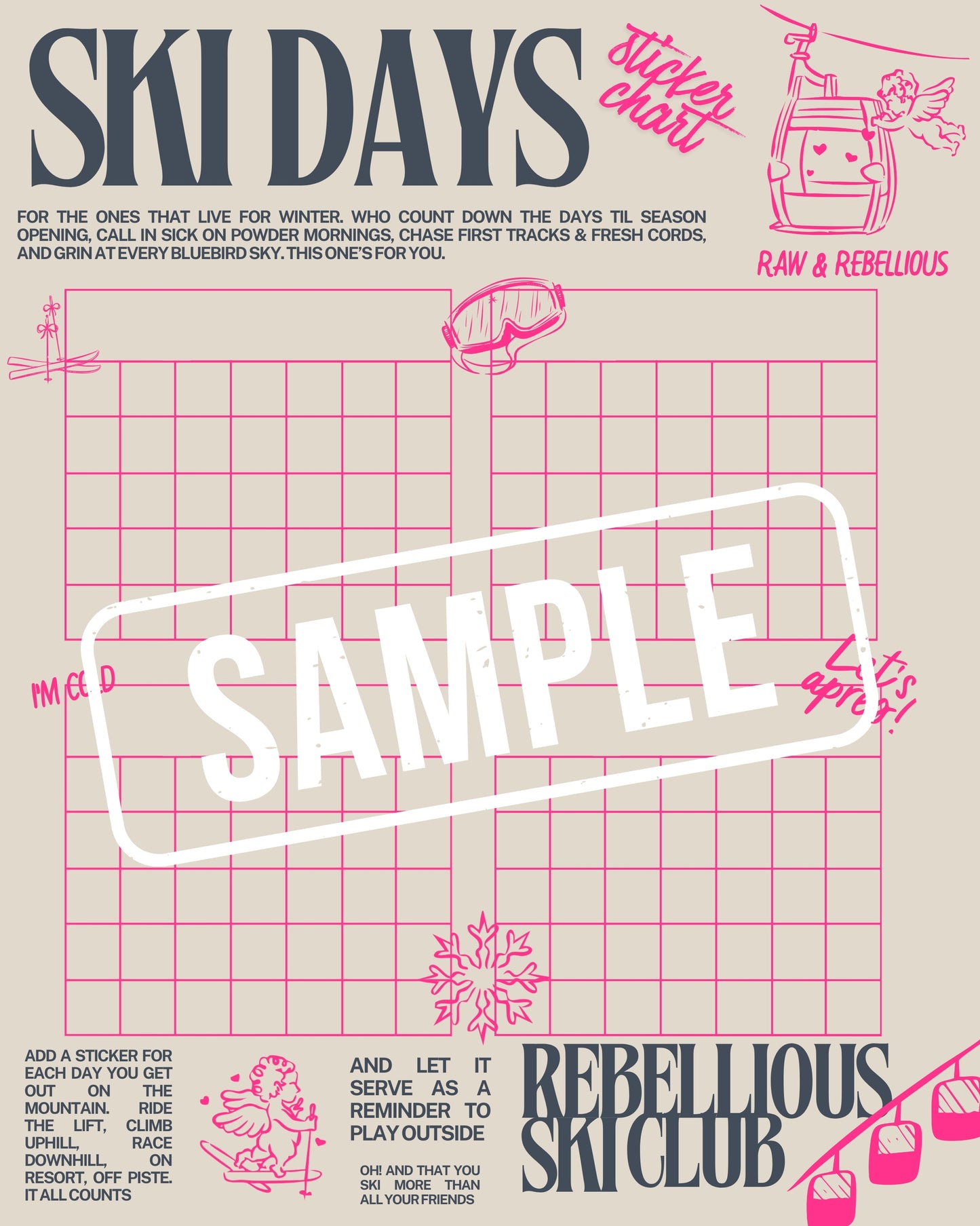 Rebellious Ski Club Sticker Chart