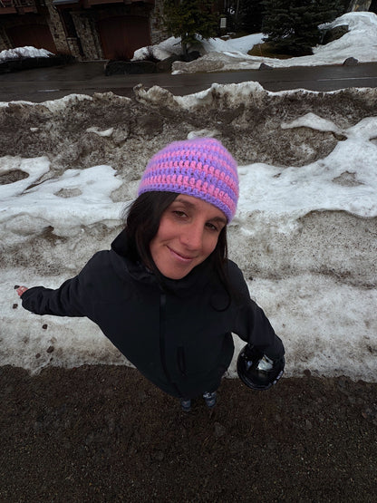 Pink & Purple Striped Skull Cap Beanie