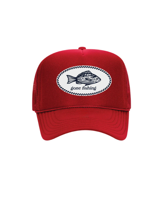 Gone Fishin' Red Trucker Hat