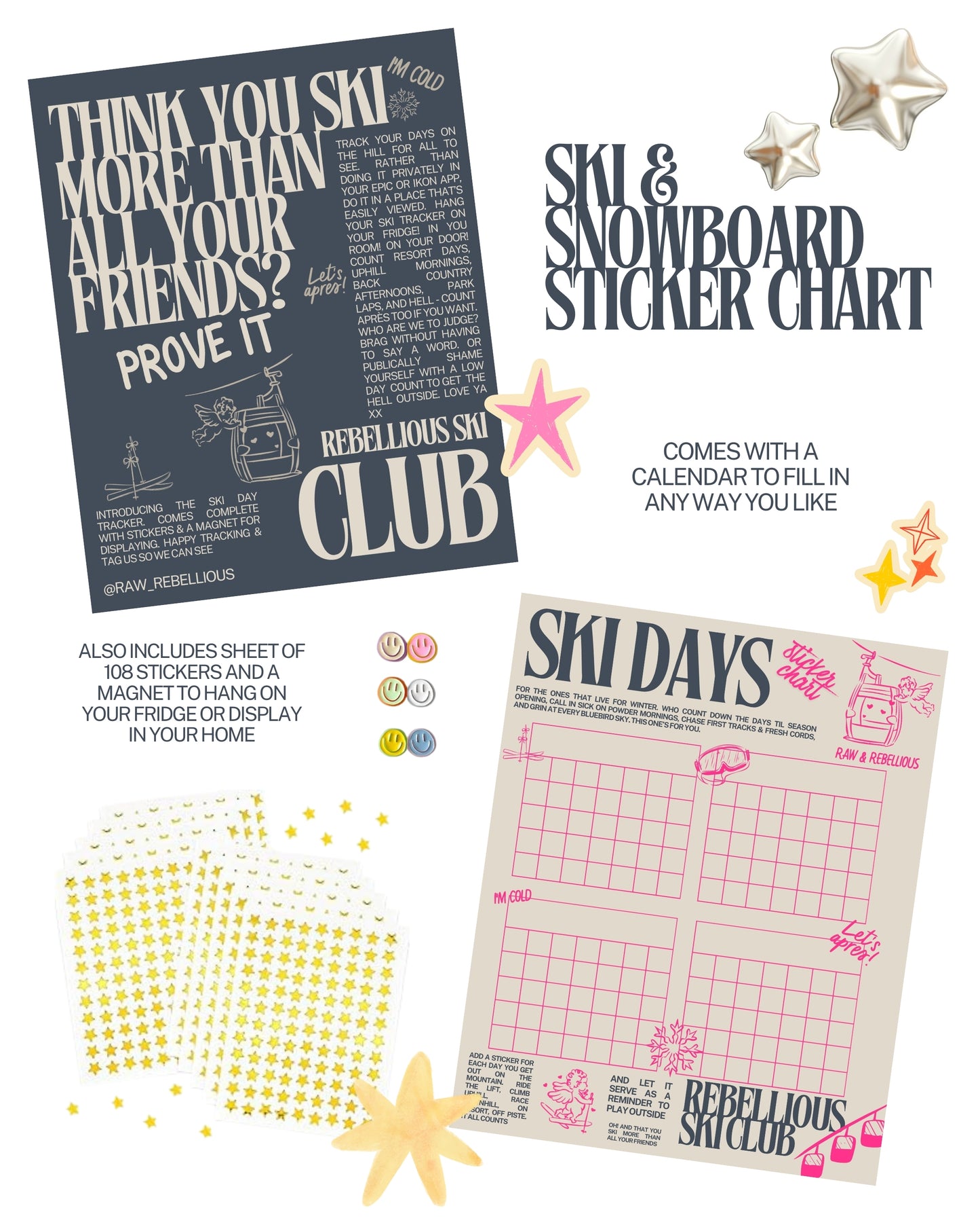 Rebellious Ski Club Sticker Chart