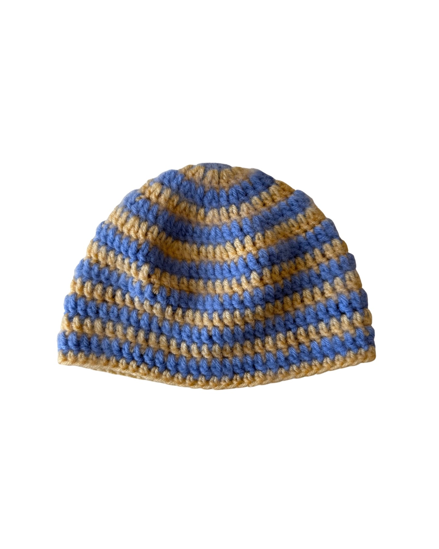Light Blue & Yellow Striped Skull Cap Beanie