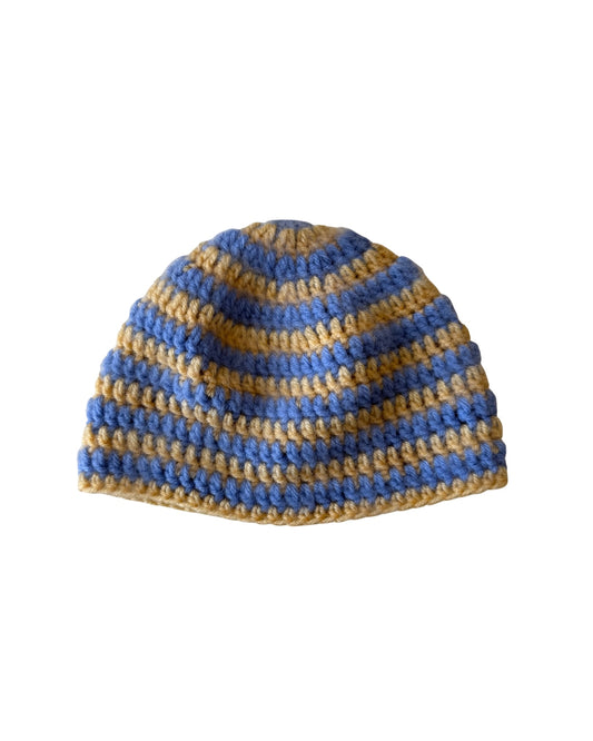 Light Blue & Yellow Striped Skull Cap Beanie