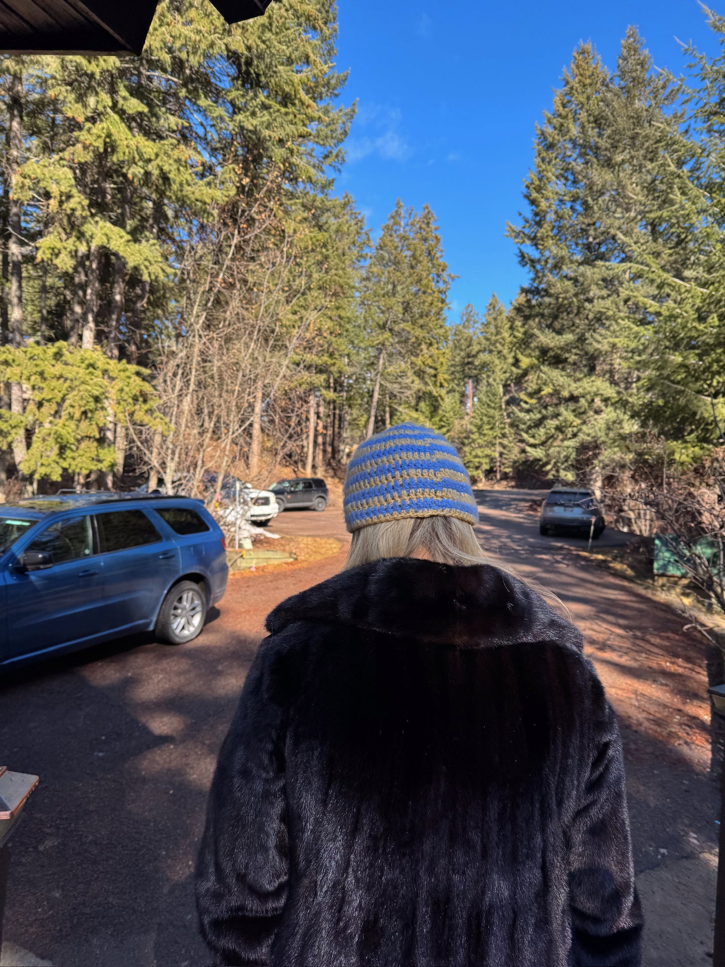 Light Blue & Yellow Striped Skull Cap Beanie