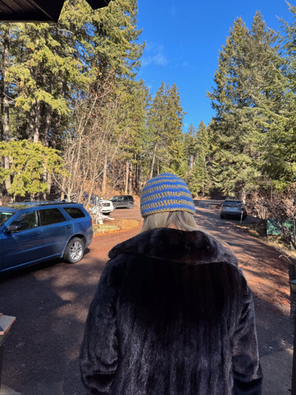 Light Blue & Yellow Striped Skull Cap Beanie