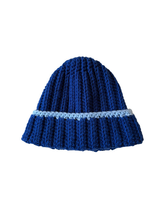 Blue Colorblock Chunky Knit Beanie