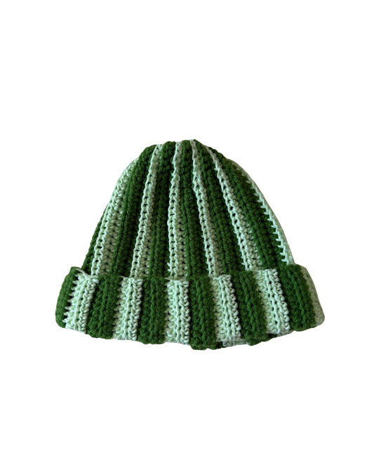 Green Striped Knit Beanie