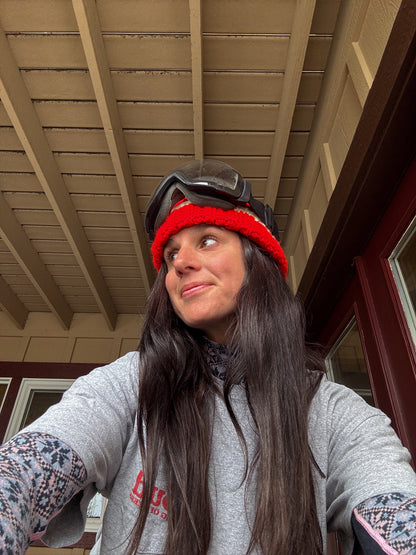 Red Colorblock Chunky Knit Beanie