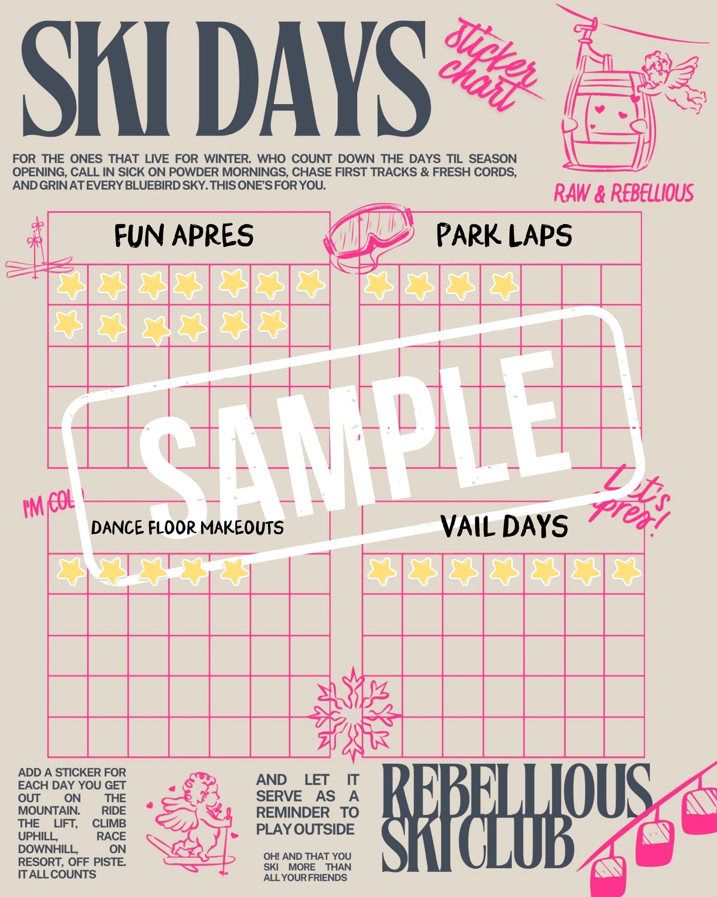 Rebellious Ski Club Sticker Chart