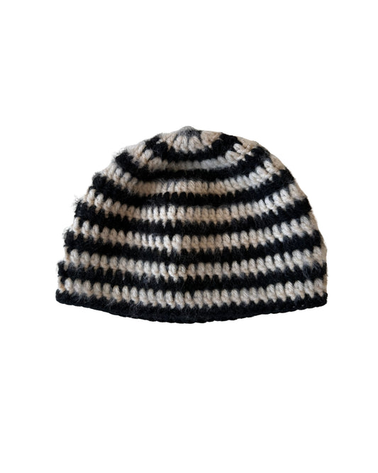 Black & White Striped Skull Cap Beanie