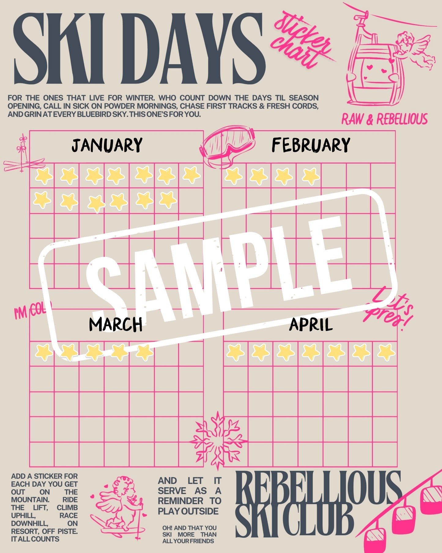 Rebellious Ski Club Sticker Chart
