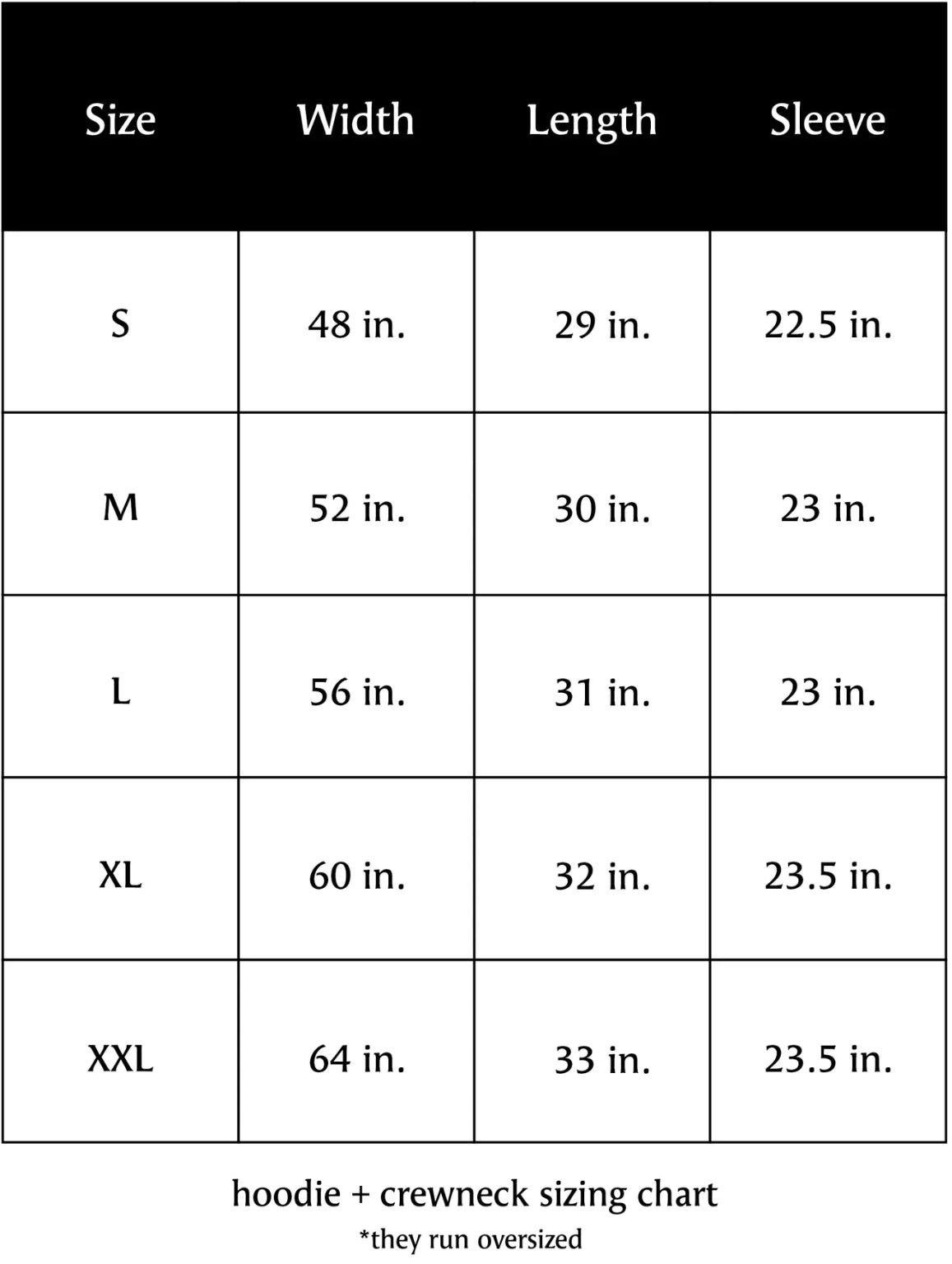 Sizing Chart