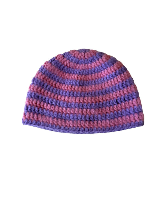 Pink & Purple Striped Skull Cap Beanie