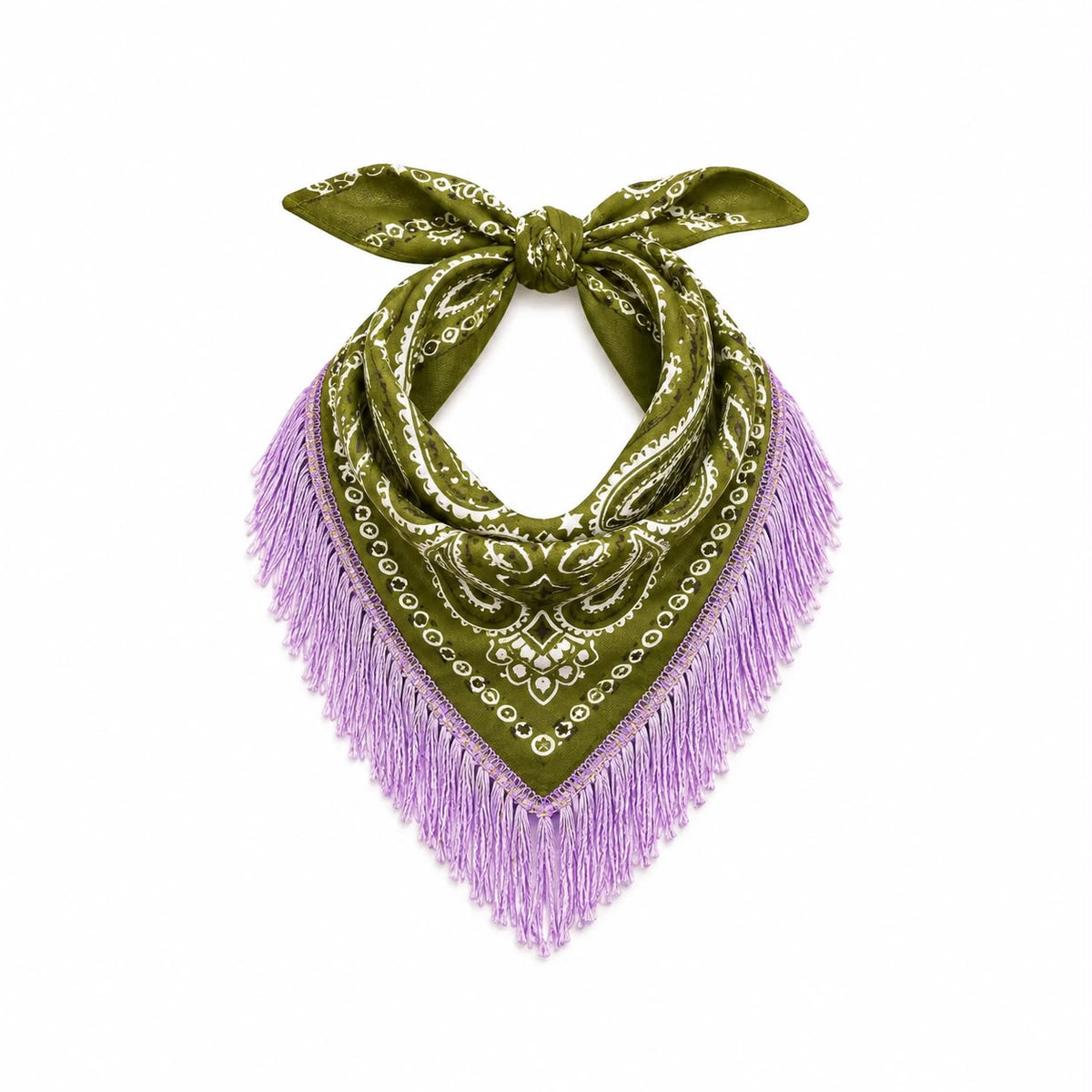 The Juniper Olive/Lavender Fringe Bandana