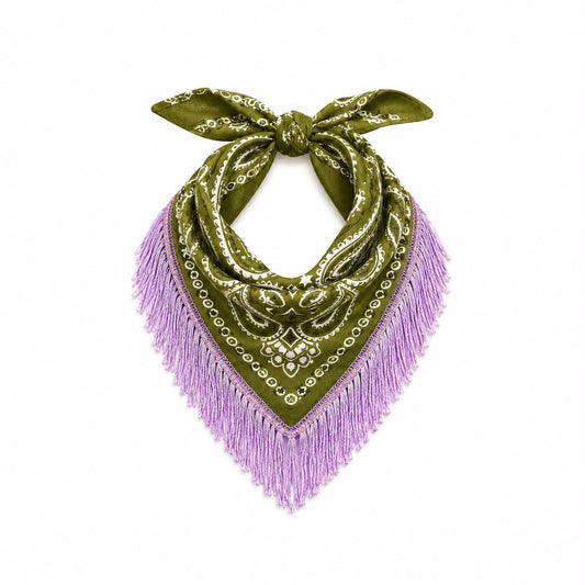 The Juniper Olive/Lavender Fringe Bandana