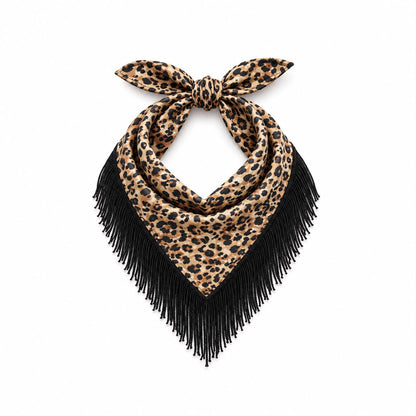 The Nomad Leopard/Black Fringe Bandana