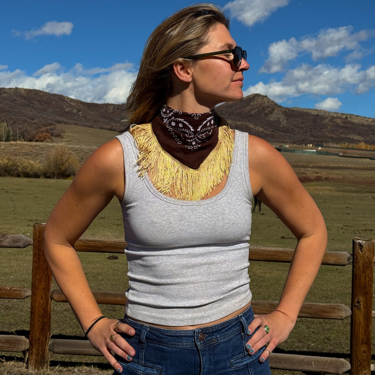 The Canyon Brown/Gold Fringe Bandana