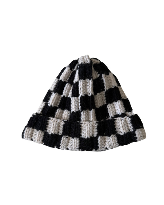 Black & White Checkerboard Chunky Knit Beanie