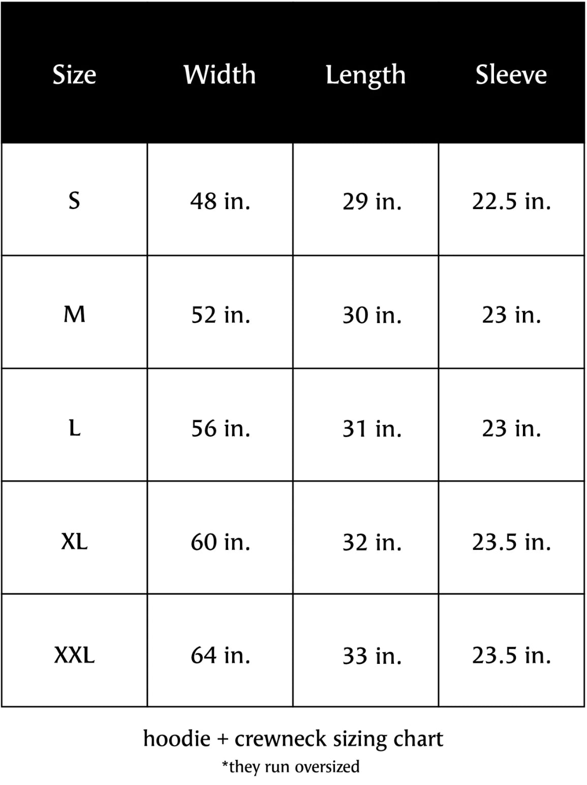 Sizing Chart