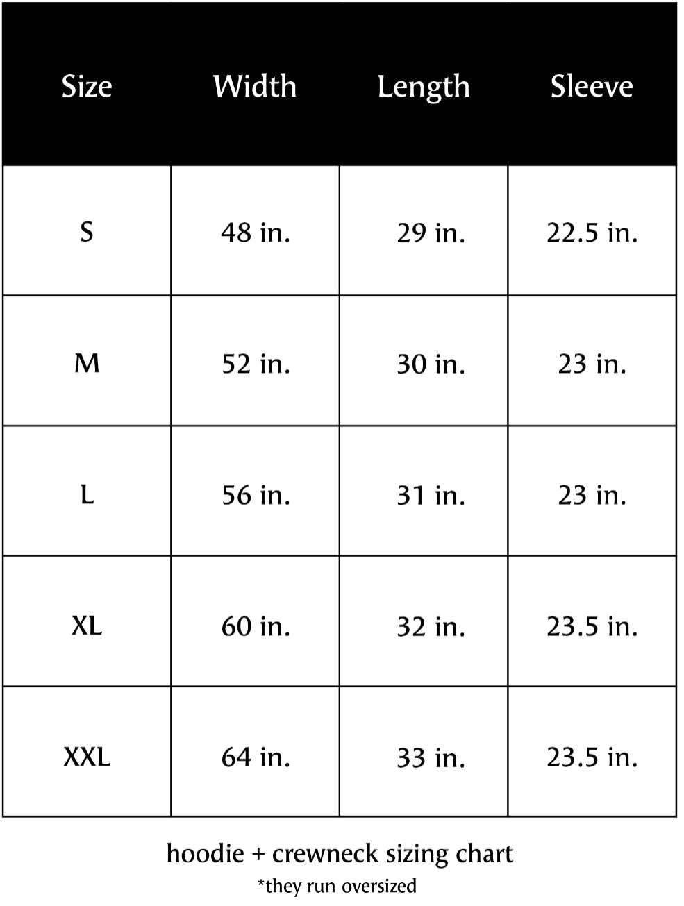 Sizing Chart