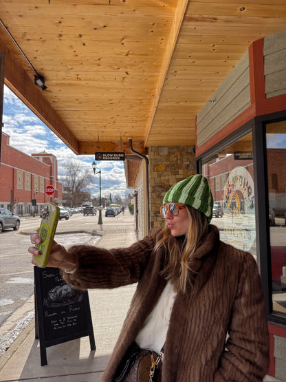 Green Striped Knit Beanie