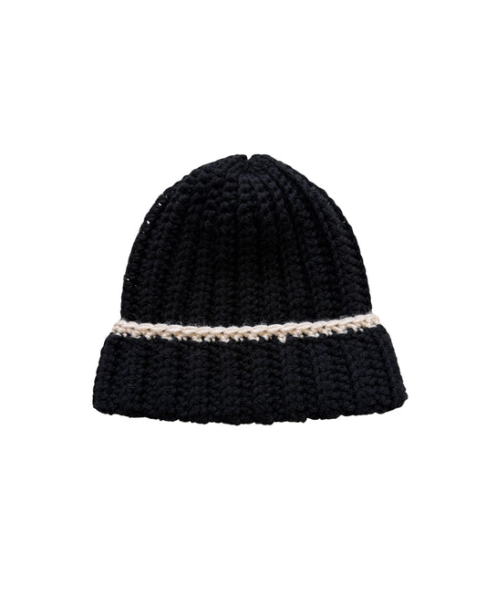 Black Colorblock Chunky Knit Beanie