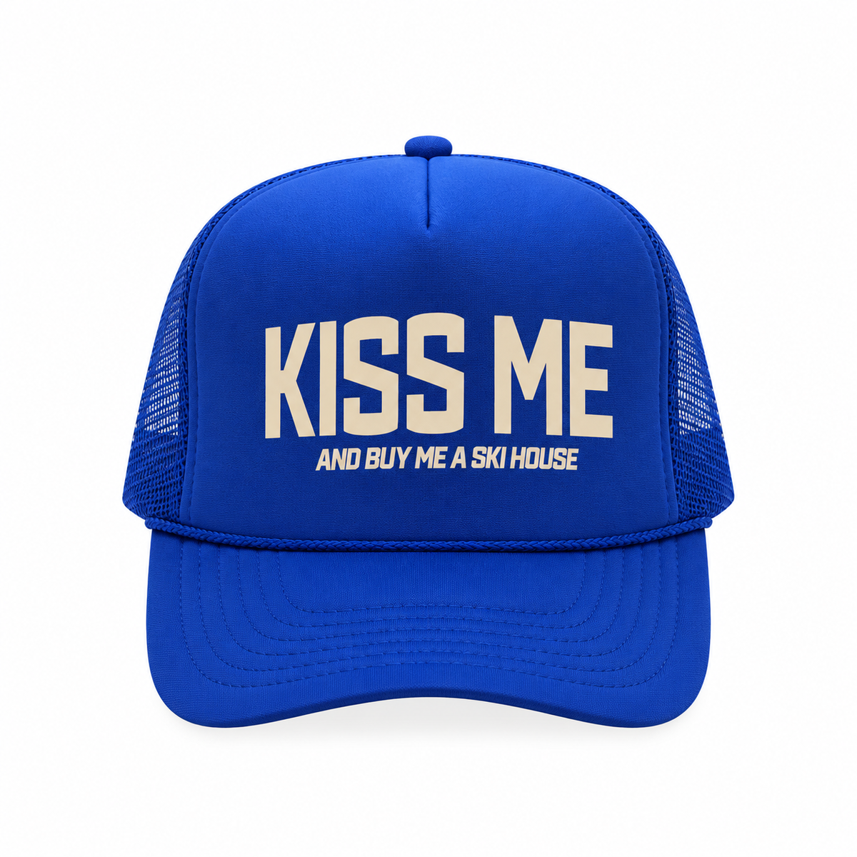 Kiss Me - Cobalt Blue Foam Trucker Hat