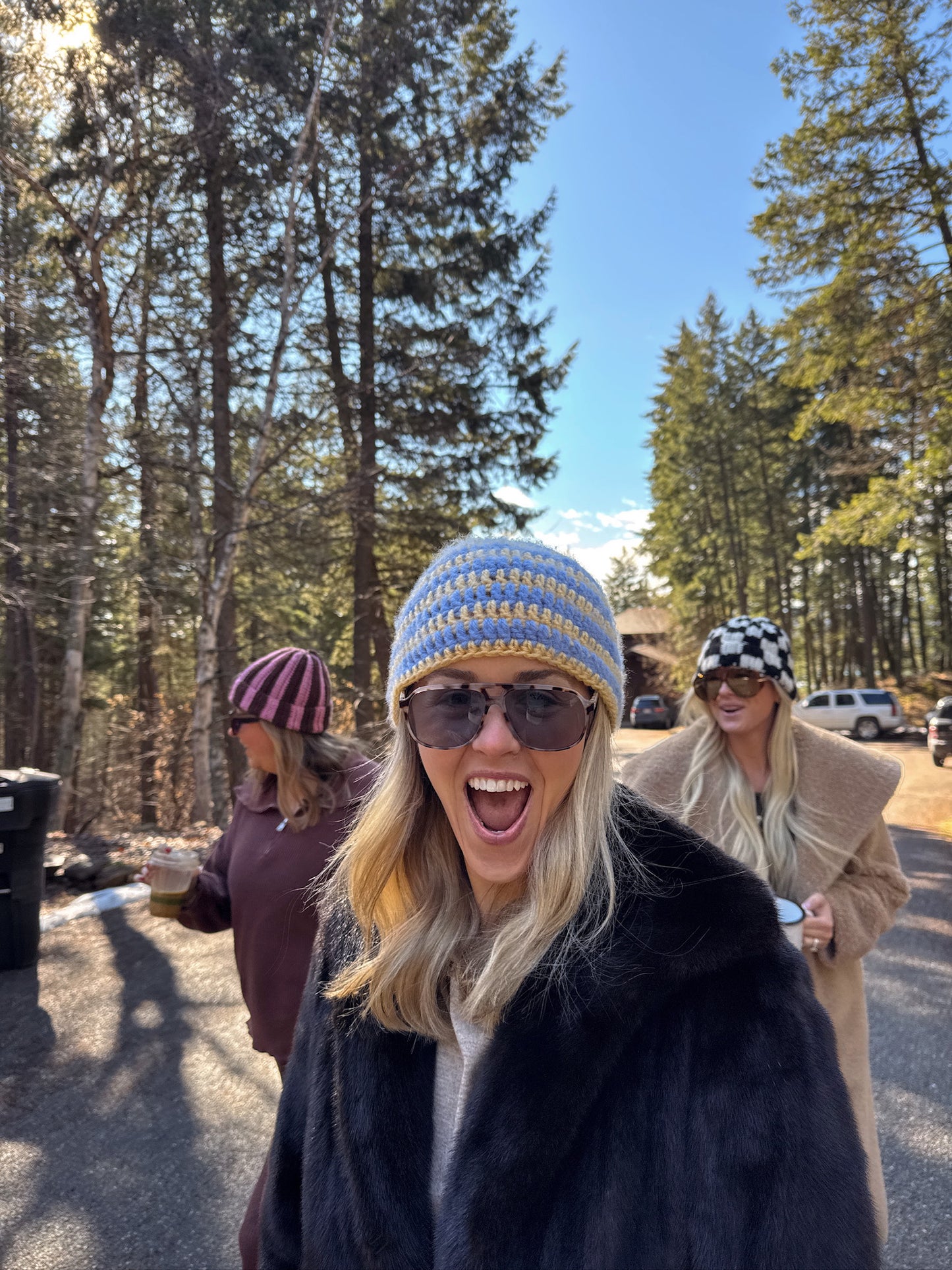 Light Blue & Yellow Striped Skull Cap Beanie