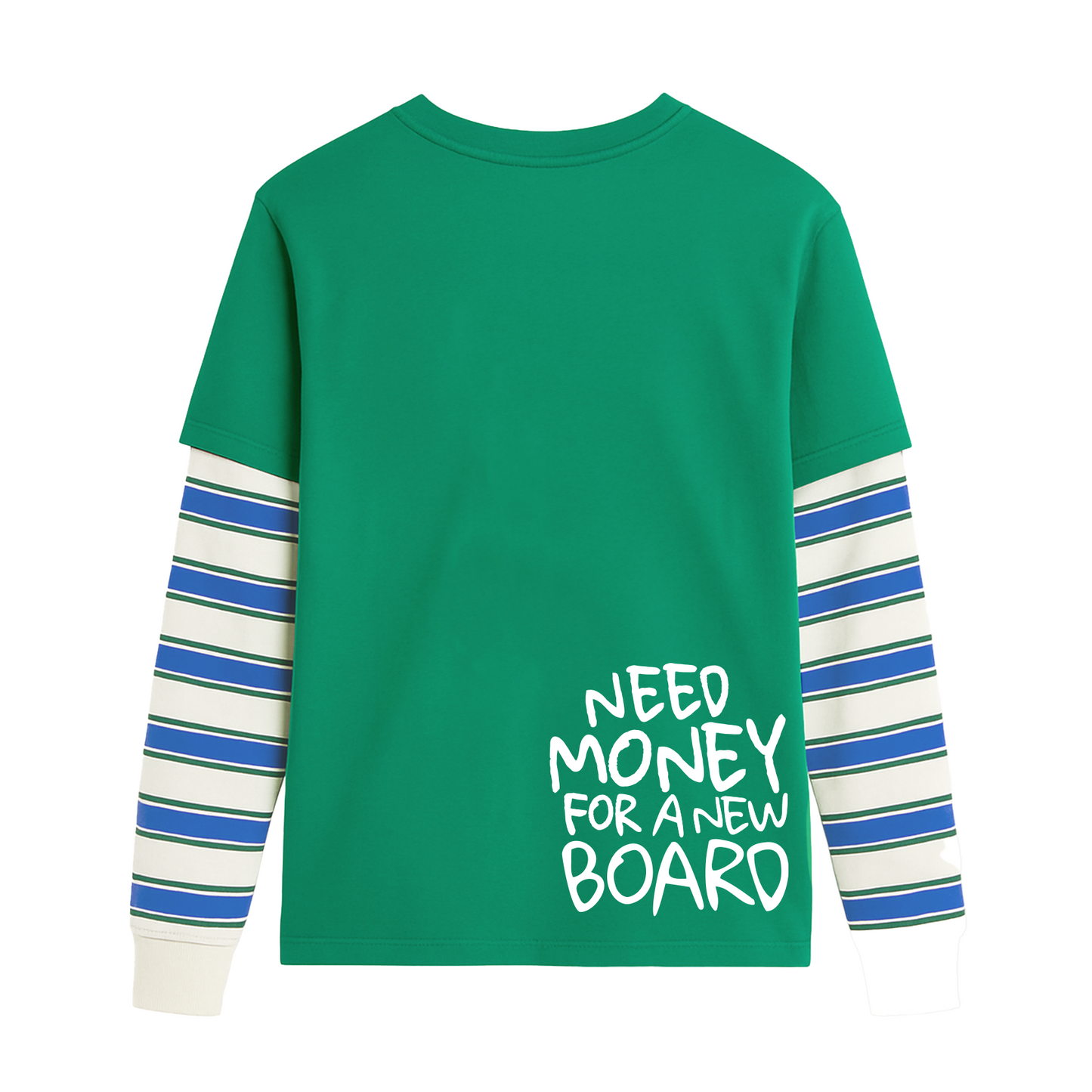 Need Board Money -  Stripped Green Twofer Long Sleeve