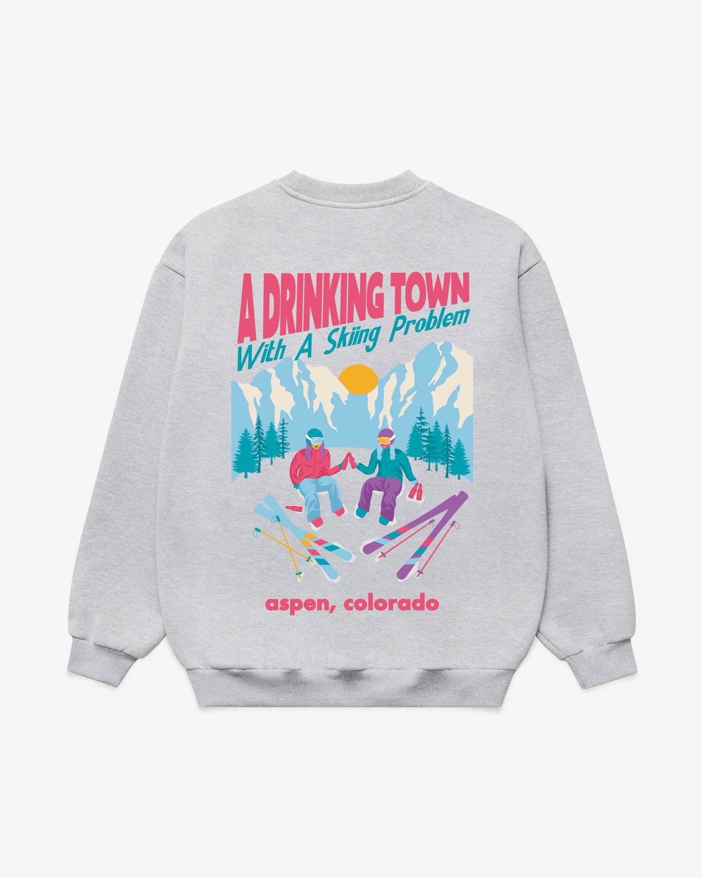 Drinking Town Aspen - Heavyweight Grey Crewneck