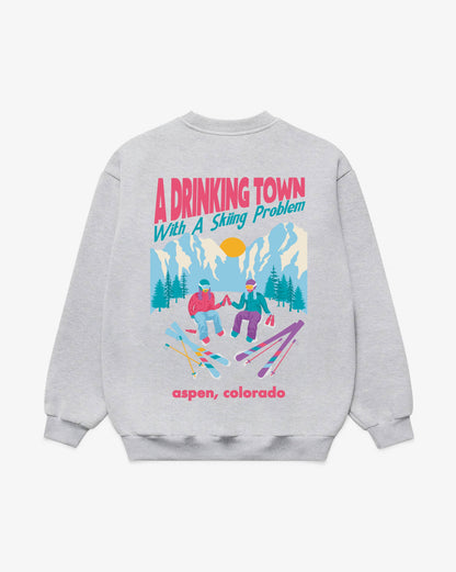 Drinking Town Aspen - Heavyweight Grey Crewneck