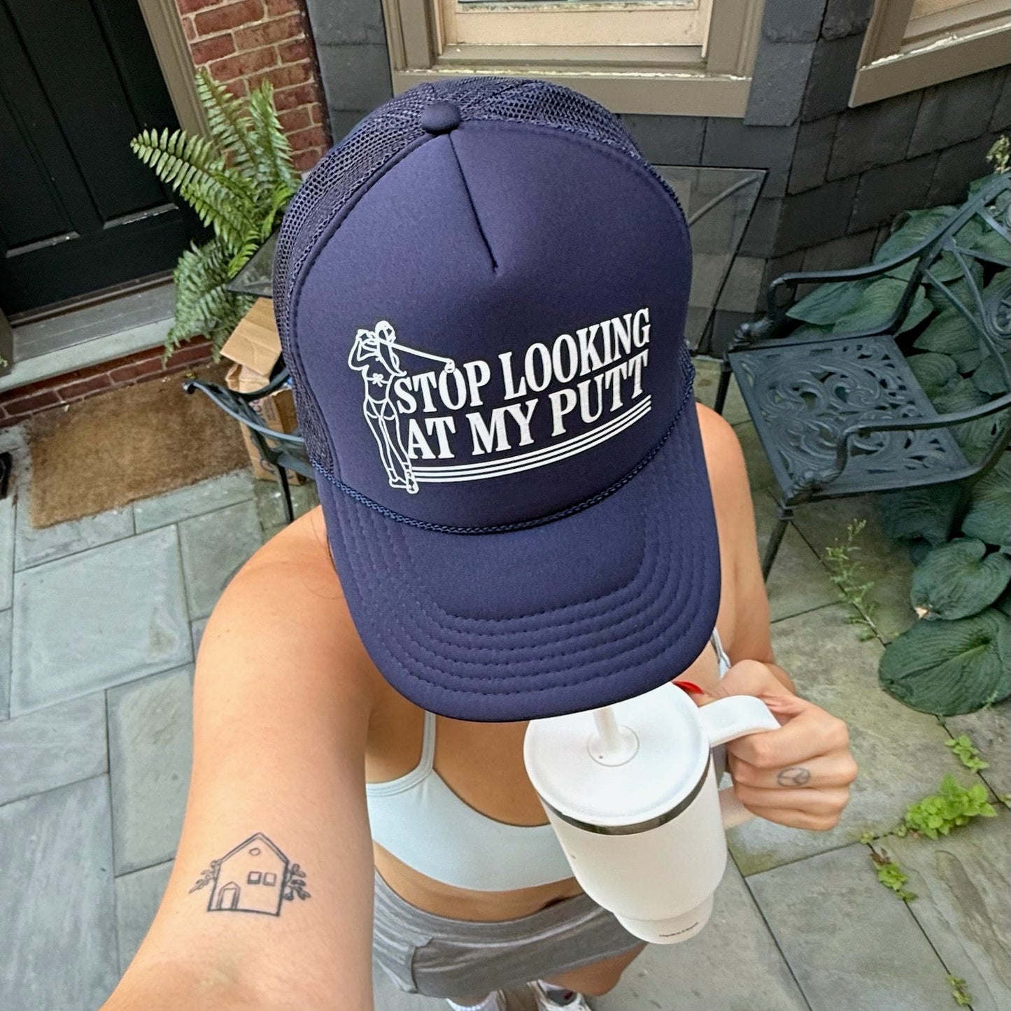 Stop Looking At My Putt Navy Trucker Hat