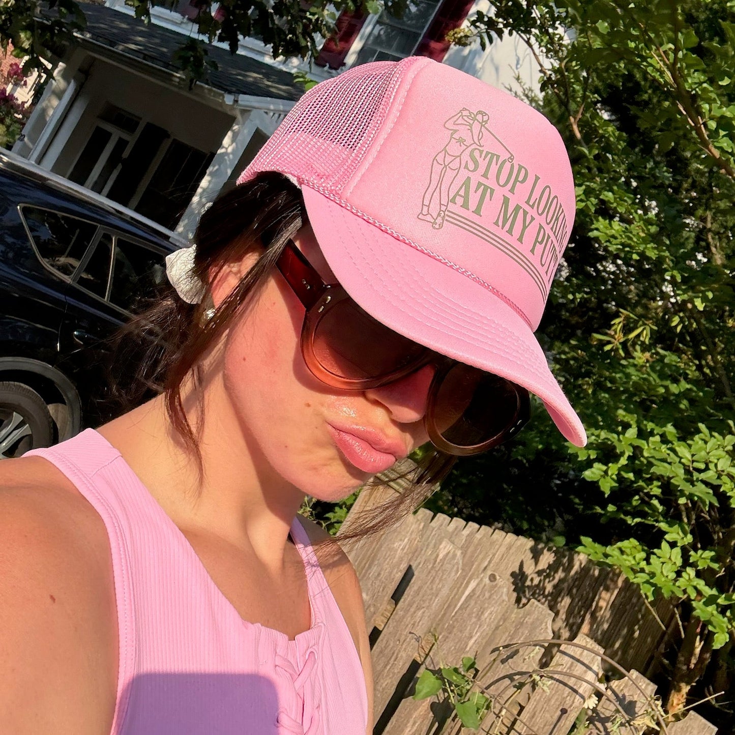 Stop Looking At My Putt Pink Trucker Hat