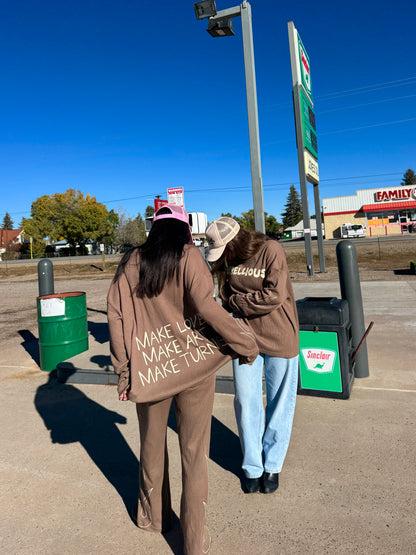Make Love Waffle Knit - Long Sleeve Brown Shirt