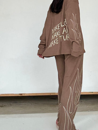 Make Love Waffle Knit - Long Sleeve Brown Shirt