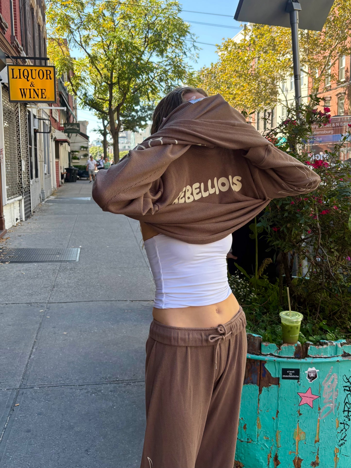 Make Love Waffle Knit - Long Sleeve Brown Shirt