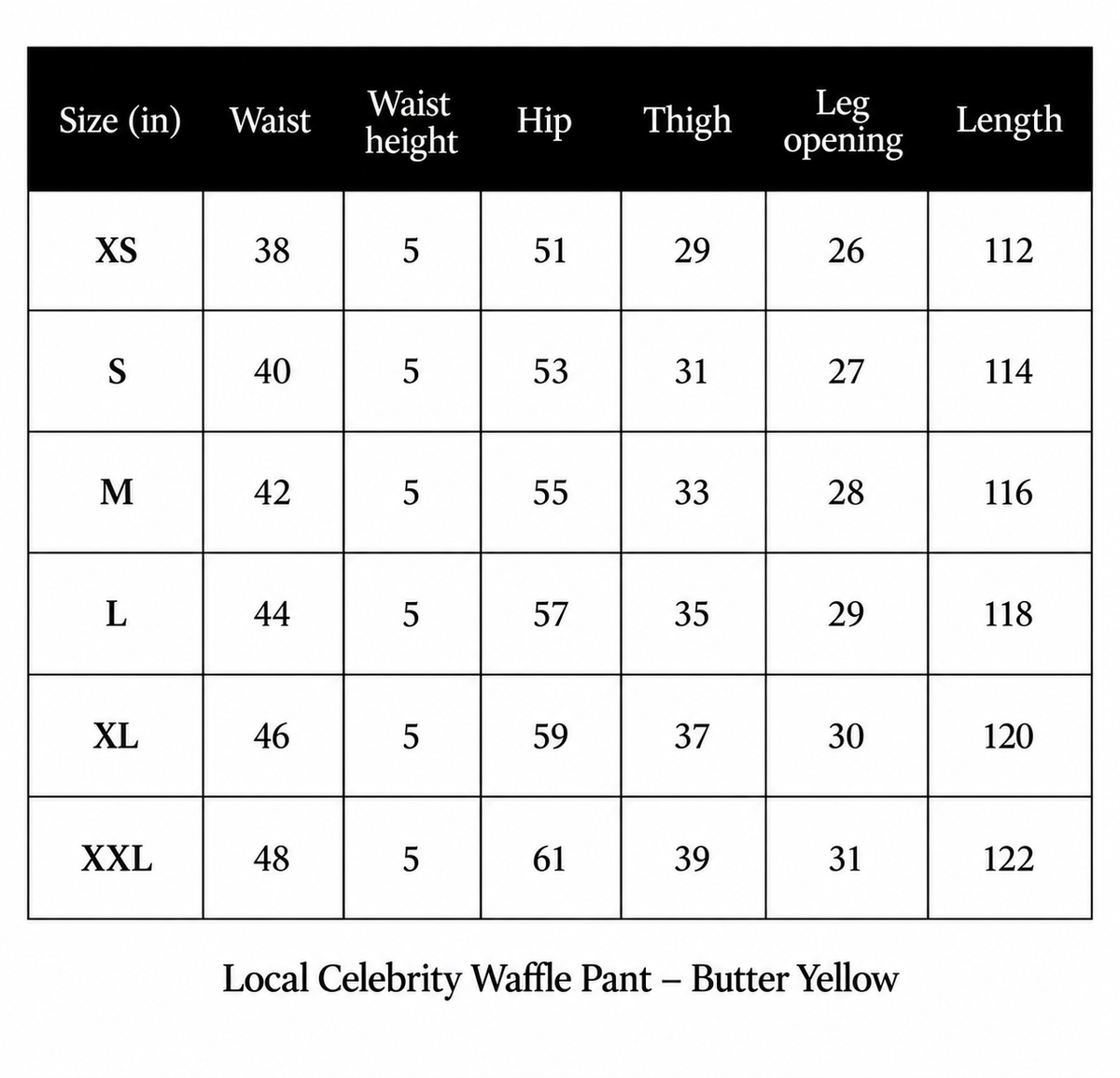 Sizing Chart