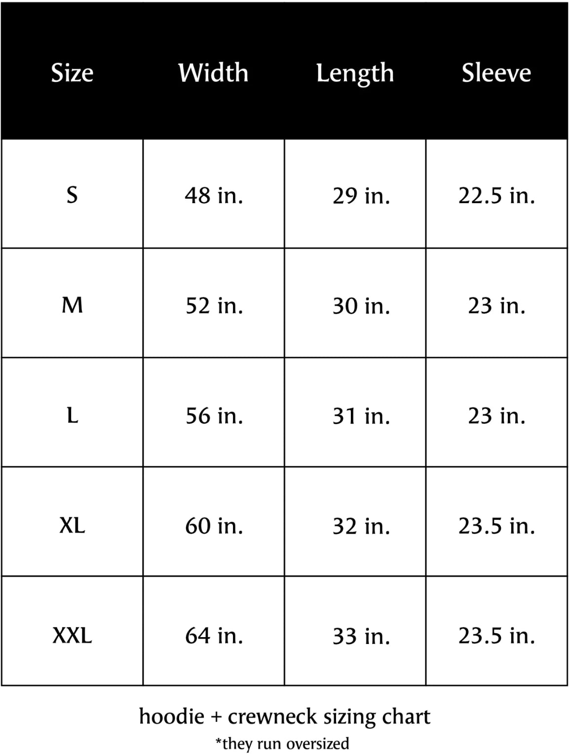 Sizing Chart