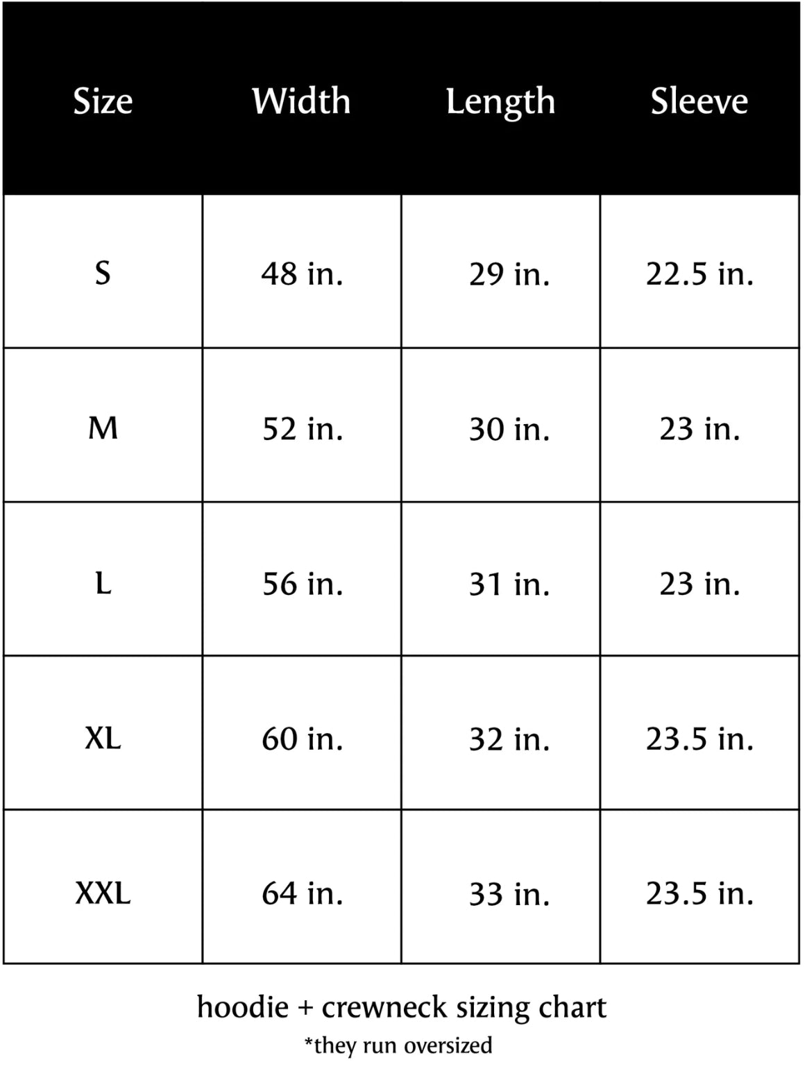 Sizing Chart