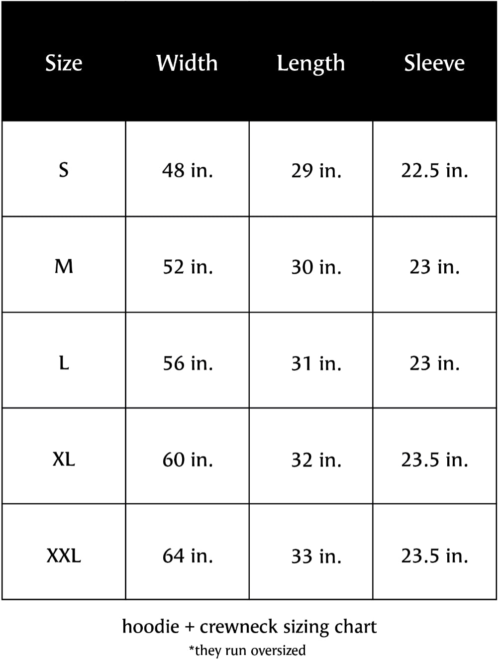 Sizing Chart