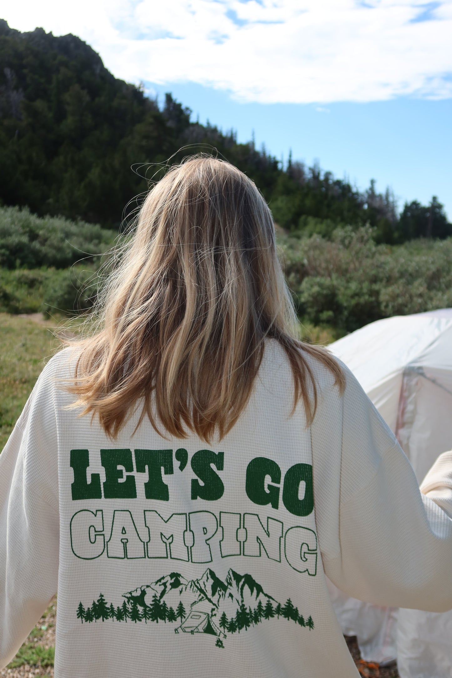 “Let’s Go Camping” Waffle Crewneck